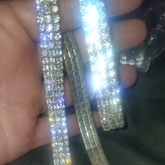 ×3Silver Plated Three Tier Diamond Choker Necklace & Stretch Bracelet BundleLot - Picture 6 of 7